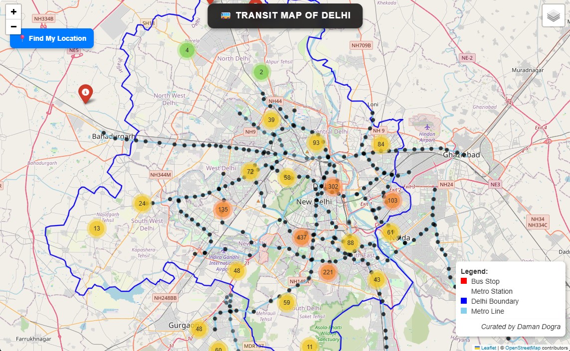 Interactive Transit Accessibility Map of Delhi